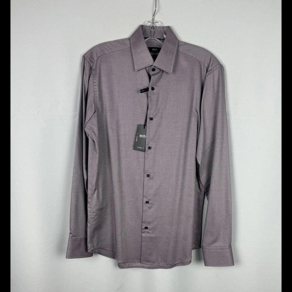 Hugo Boss H Joe Kent Regular Fit Dress Shirt Cotton Purple Size 38 S, 15